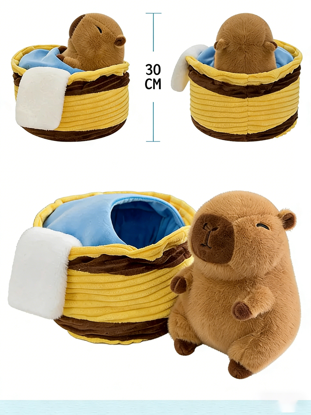 Cute Capybara Plush Toy with Cozy Bathtub Bed - Soft Stuffed Animal for Kids & Adults, Huggable Companion Gift