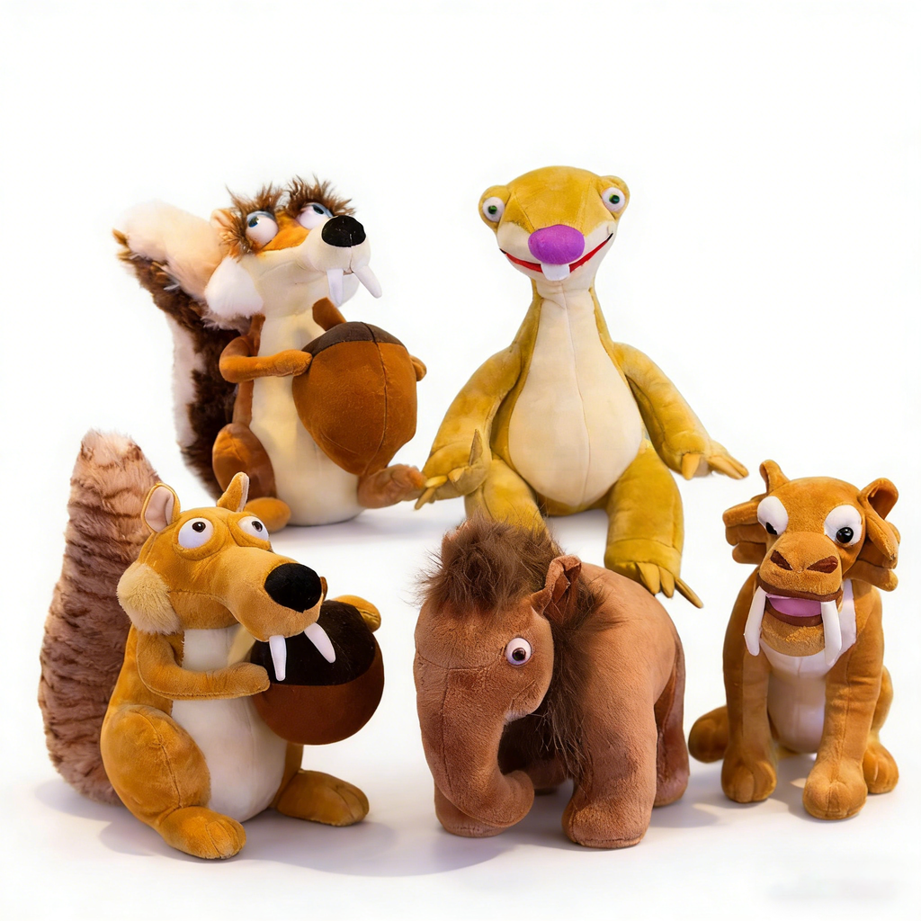 Ice Age Plush Toys Set - Sid, Manny, Diego & Scrat Stuffed Animals | Soft Plush Figures for Kids Gifts, Collectibles & Decor