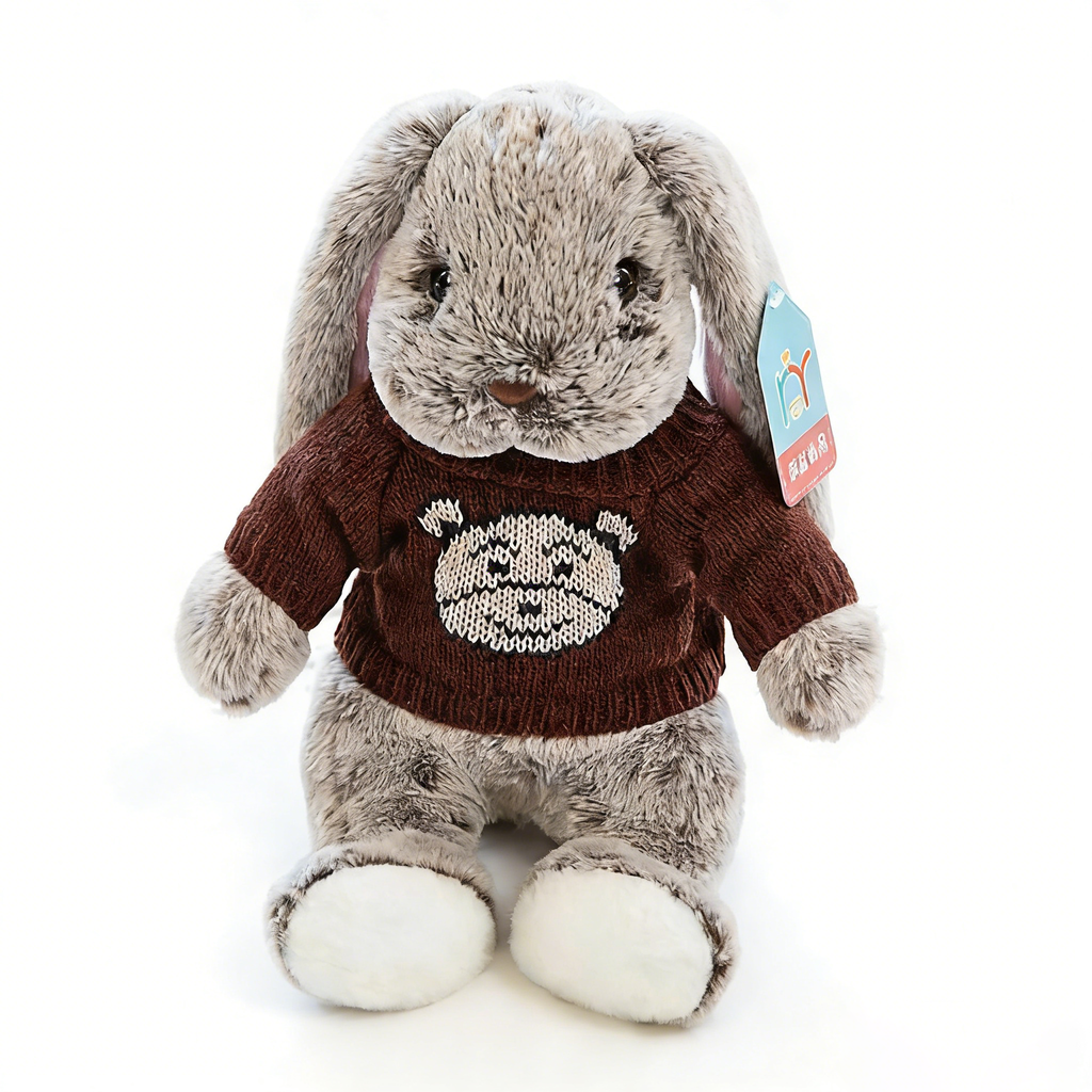 "Cute Long-Eared Bunny Plush Toy - Soft Stuffed Animal with Knit Sweater/Scarf | Adorable Kids Gift, Bedtime Companion (Multiple Colors)"