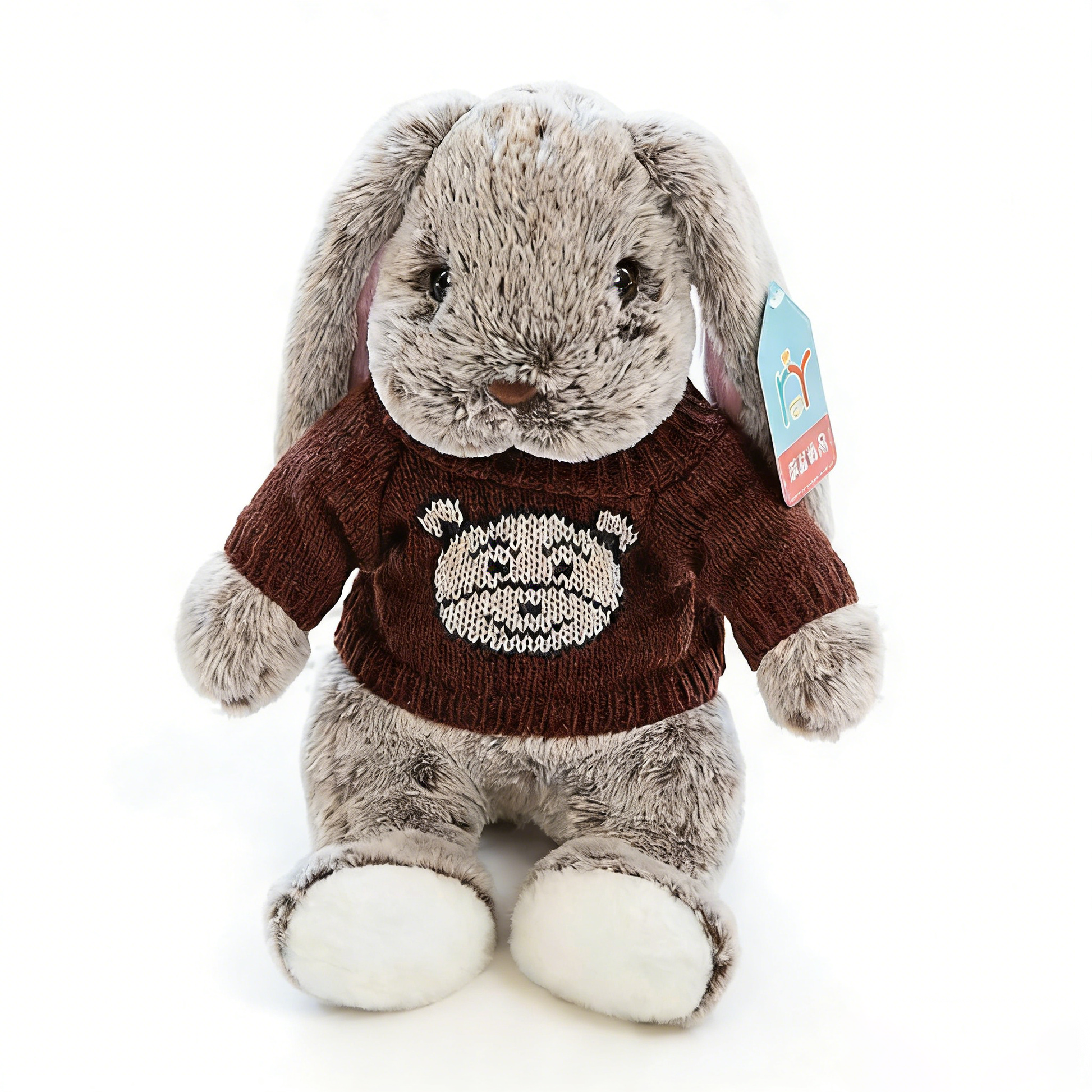 "Cute Long-Eared Bunny Plush Toy - Soft Stuffed Animal with Knit Sweater/Scarf | Adorable Kids Gift, Bedtime Companion (Multiple Colors)"