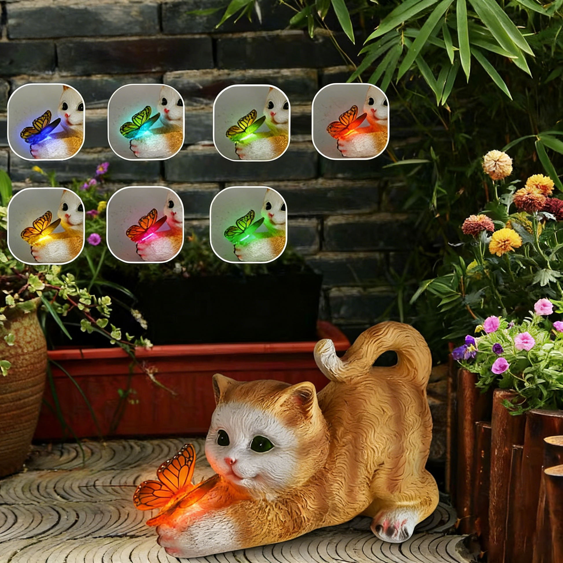 Solar Garden Lights Resin Elf Statue - Outdoor Decorative Solar-Powered LED Lights for Yard, Patio, Garden - Cute Resin Fairy/Elephant/Cat Figurine Solar Lamp (Waterproof, Auto On/Off)