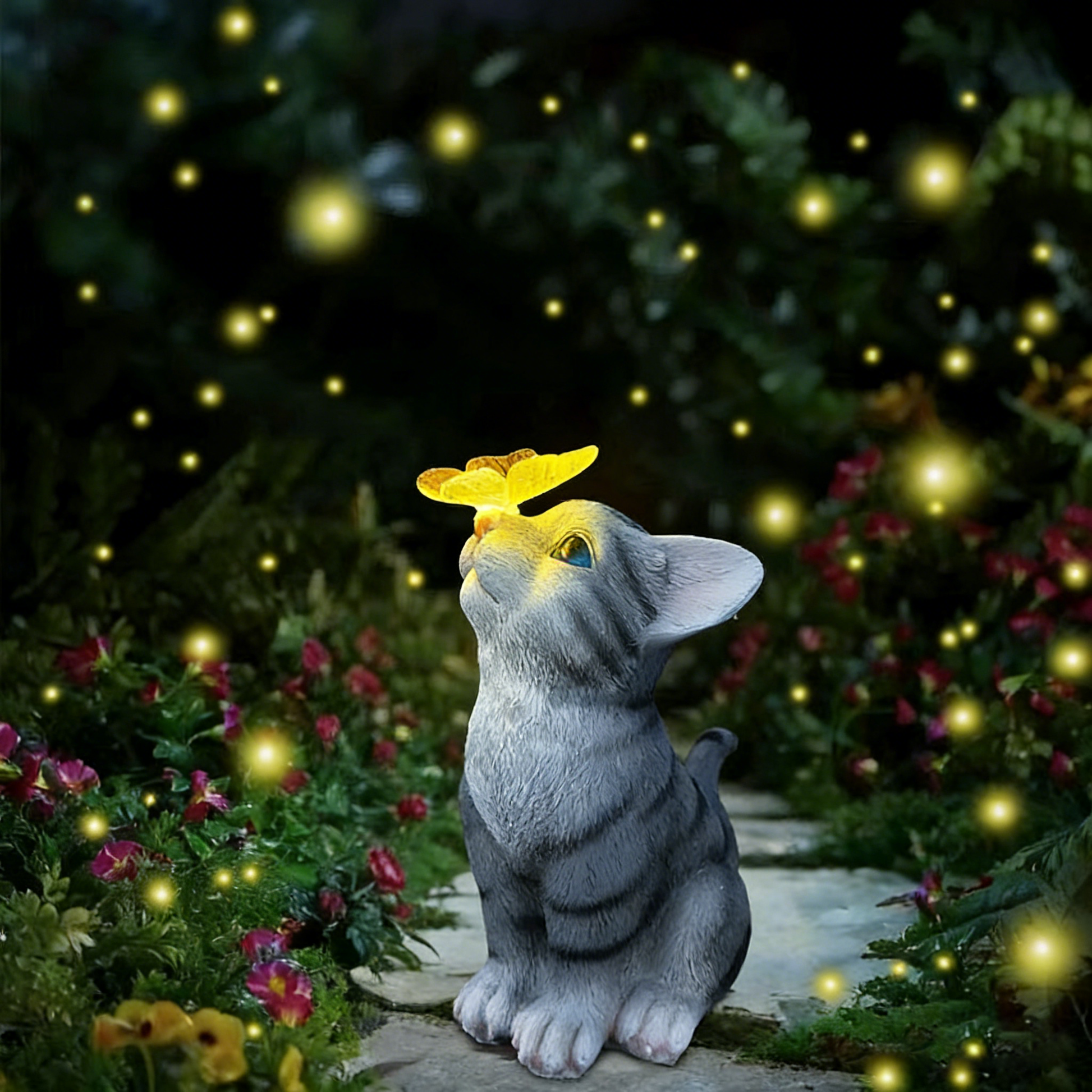 Solar Garden Lights Resin Elf Statue - Outdoor Decorative Solar-Powered LED Lights for Yard, Patio, Garden - Cute Resin Fairy/Elephant/Cat Figurine Solar Lamp (Waterproof, Auto On/Off)