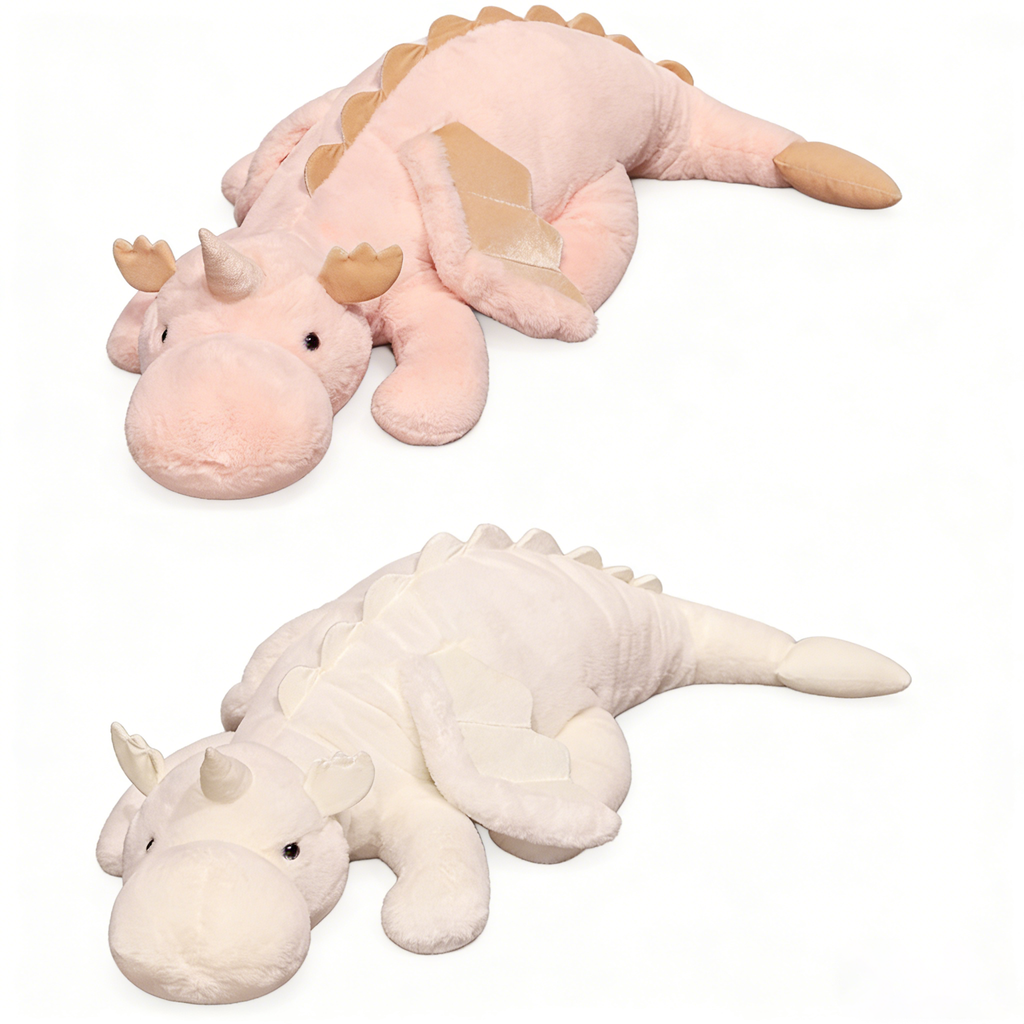 Giant Soft Dragon Plush Toy - Large Stuffed Animal Pillow for Kids & Adults, Huggable Long Body Cuddly Dragon Stuffed Toy (Pink/White, Multiple Sizes)
