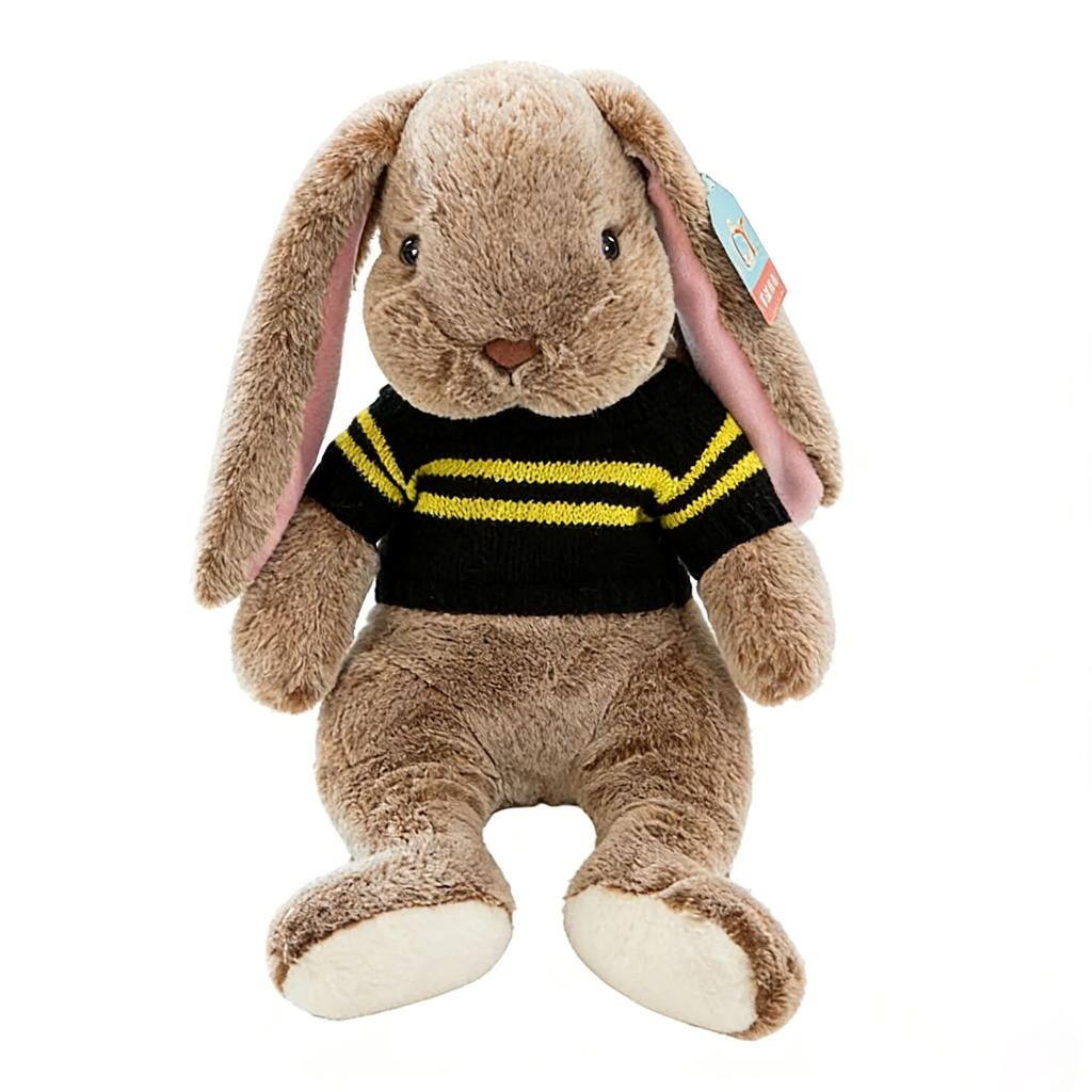 "Cute Long-Eared Bunny Plush Toy - Soft Stuffed Animal with Knit Sweater/Scarf | Adorable Kids Gift, Bedtime Companion (Multiple Colors)"