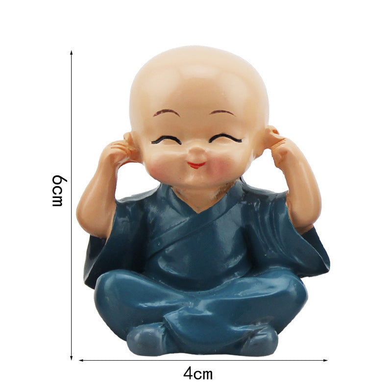 Four Little Monk Car Accent Figurines, Resin Dashboard Decor Set for Peaceful Daily Drives and Thoughtful Gifts