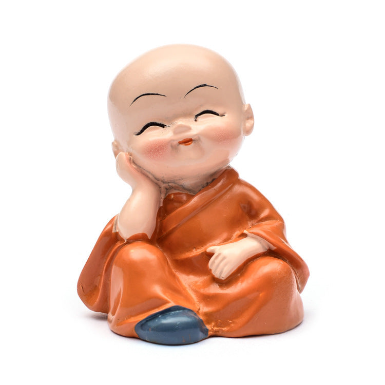 Four Little Monk Car Accent Figurines, Resin Dashboard Decor Set for Peaceful Daily Drives and Thoughtful Gifts