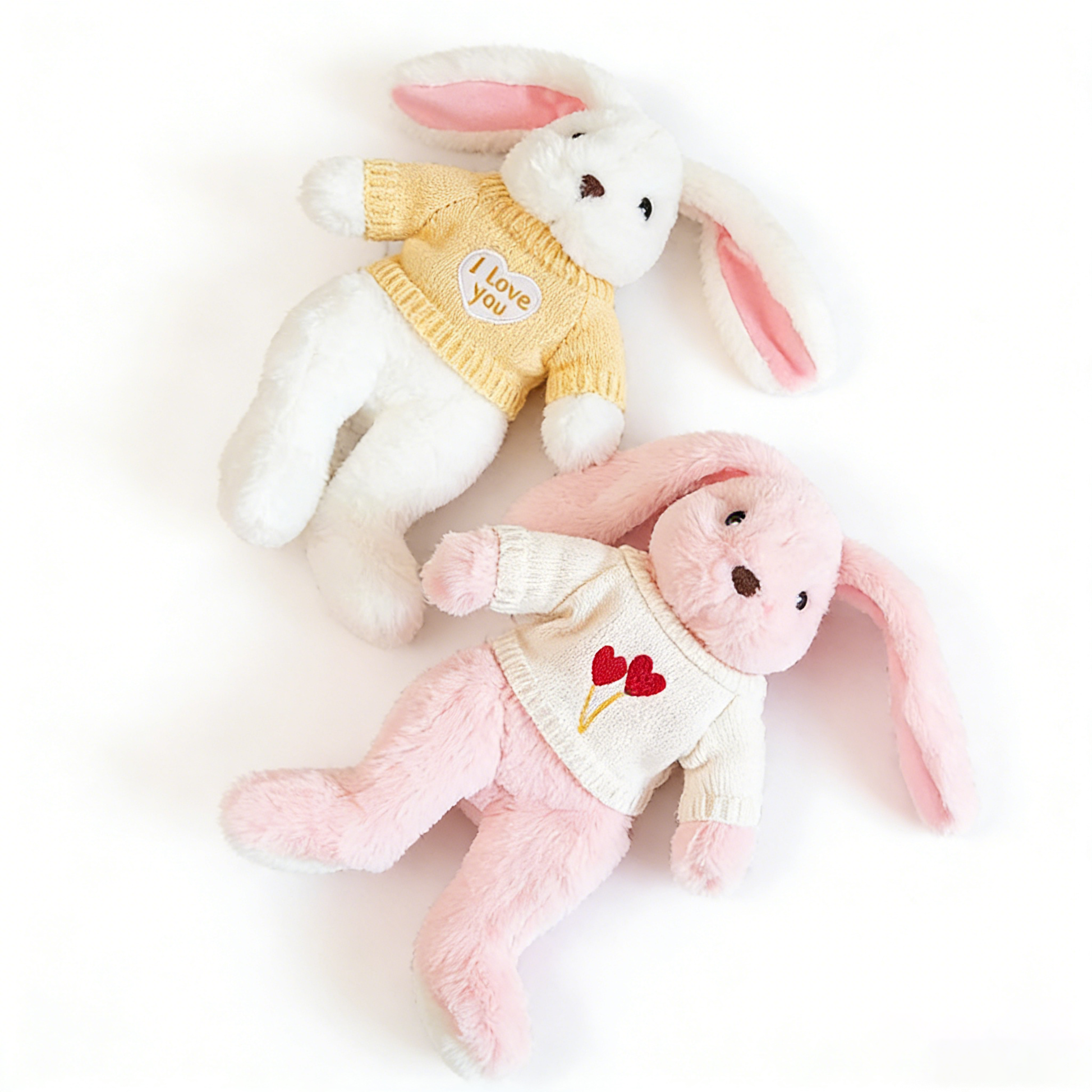 "Cute Long-Eared Bunny Plush Toy - Soft Stuffed Animal with Knit Sweater/Scarf | Adorable Kids Gift, Bedtime Companion (Multiple Colors)"