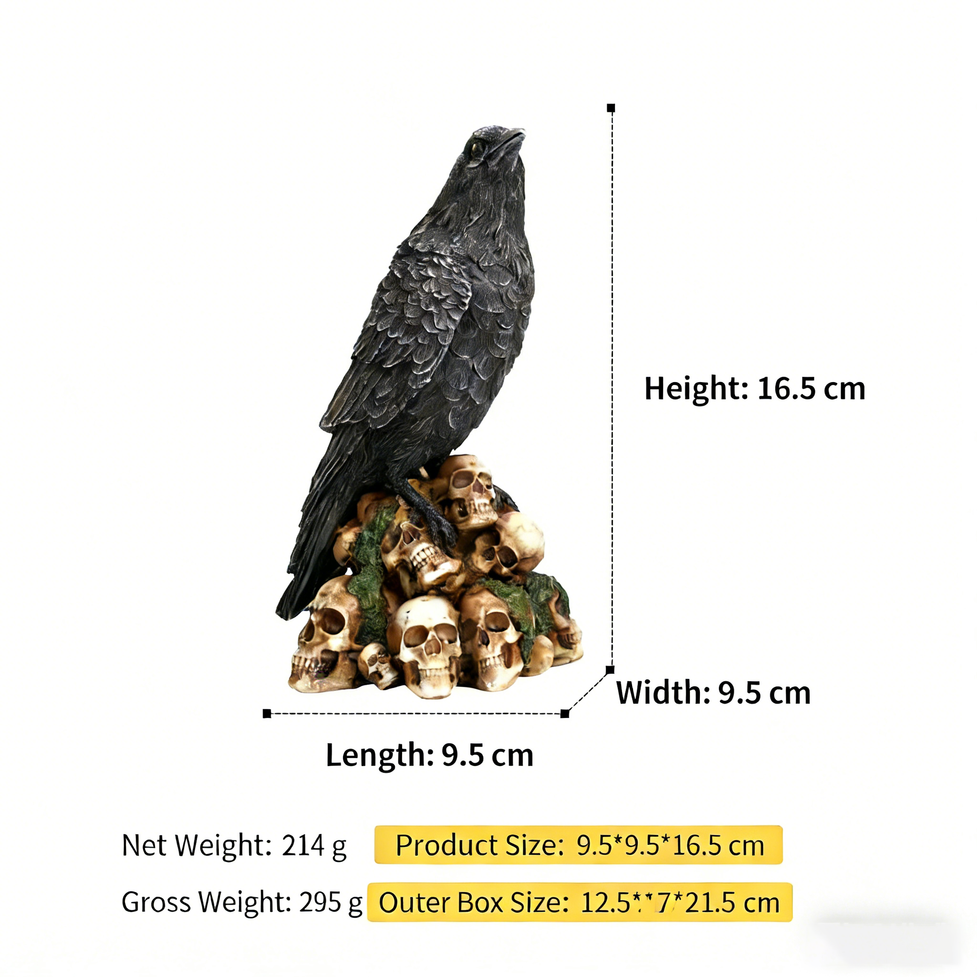 Dark Gothic Skull Cat & Crow Statue - Edgy Aesthetic Decor for Home, Office, or Halloween Spooky Prop