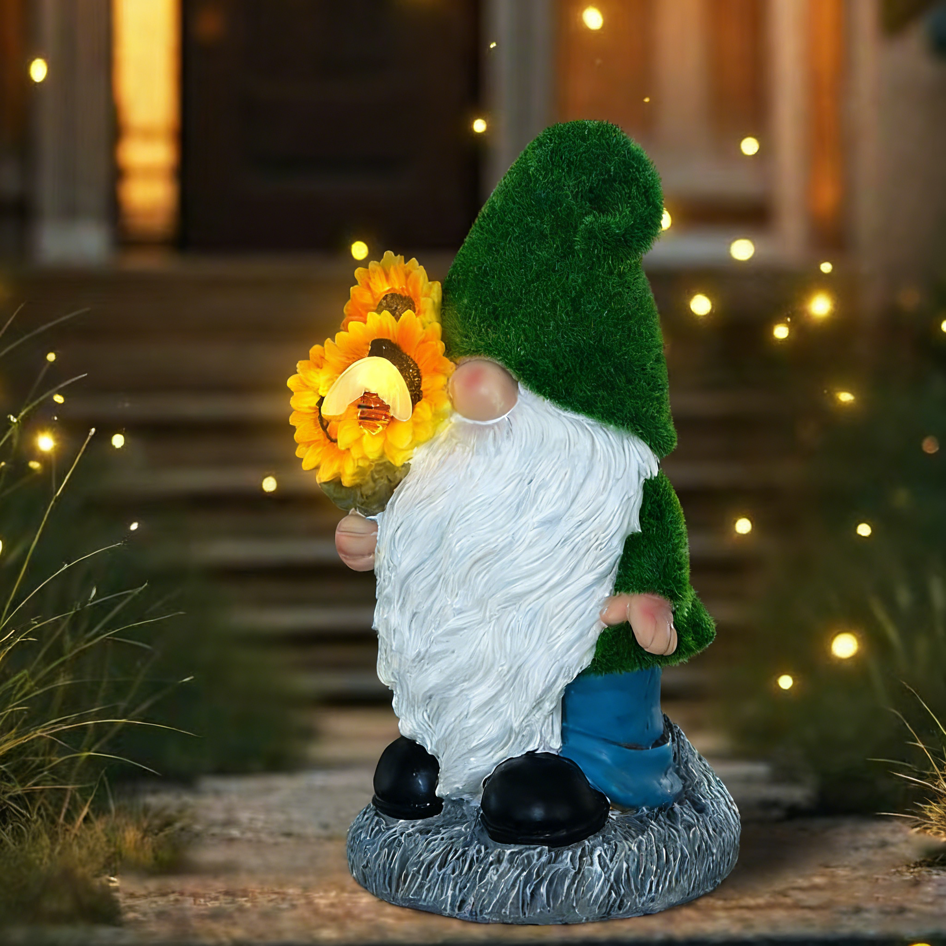 Solar Garden Lights Resin Elf Statue - Outdoor Decorative Solar-Powered LED Lights for Yard, Patio, Garden - Cute Resin Fairy/Elephant/Cat Figurine Solar Lamp (Waterproof, Auto On/Off)