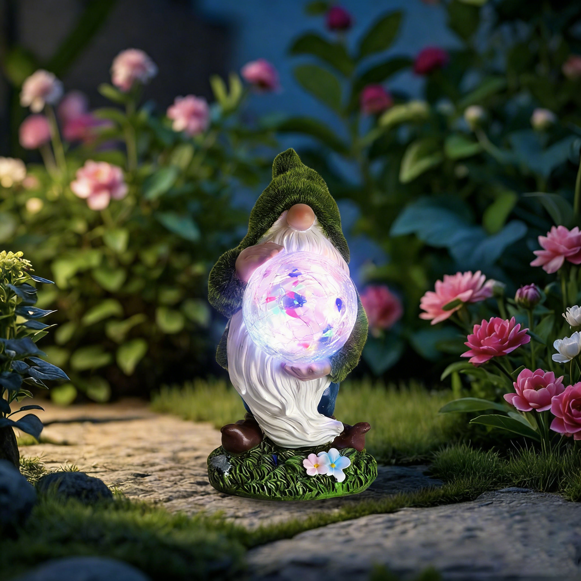 Solar Garden Lights Resin Elf Statue - Outdoor Decorative Solar-Powered LED Lights for Yard, Patio, Garden - Cute Resin Fairy/Elephant/Cat Figurine Solar Lamp (Waterproof, Auto On/Off)
