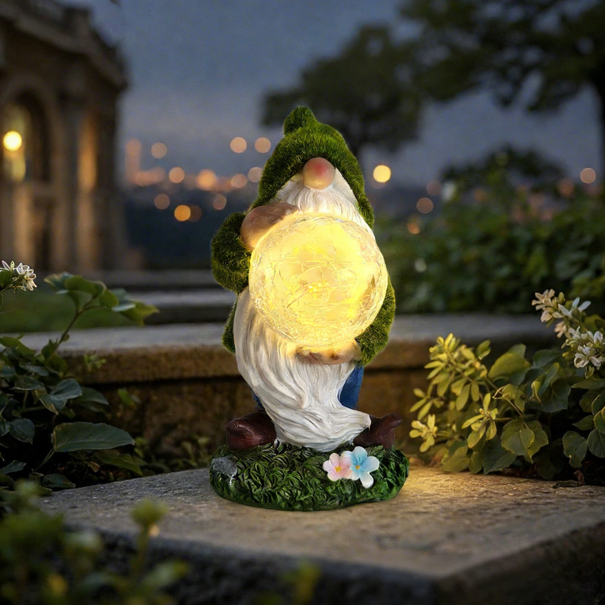 Solar Garden Lights Resin Elf Statue - Outdoor Decorative Solar-Powered LED Lights for Yard, Patio, Garden - Cute Resin Fairy/Elephant/Cat Figurine Solar Lamp (Waterproof, Auto On/Off)