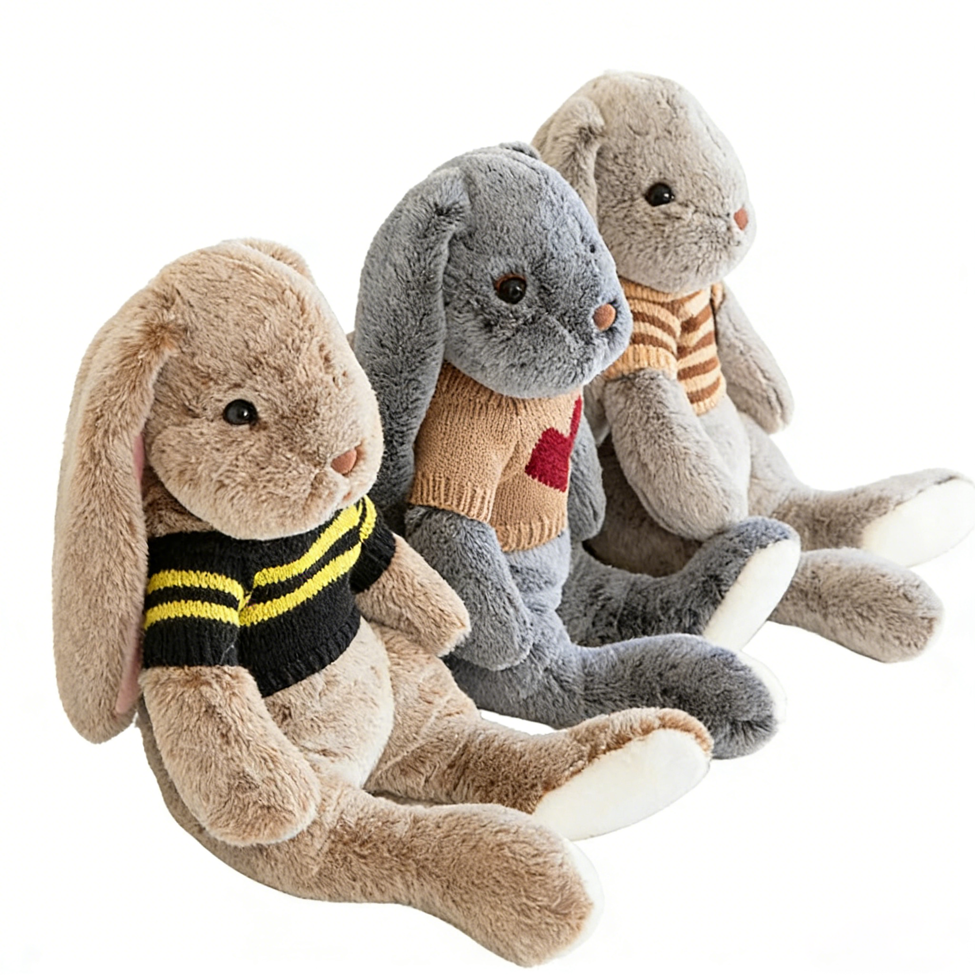 "Cute Long-Eared Bunny Plush Toy - Soft Stuffed Animal with Knit Sweater/Scarf | Adorable Kids Gift, Bedtime Companion (Multiple Colors)"