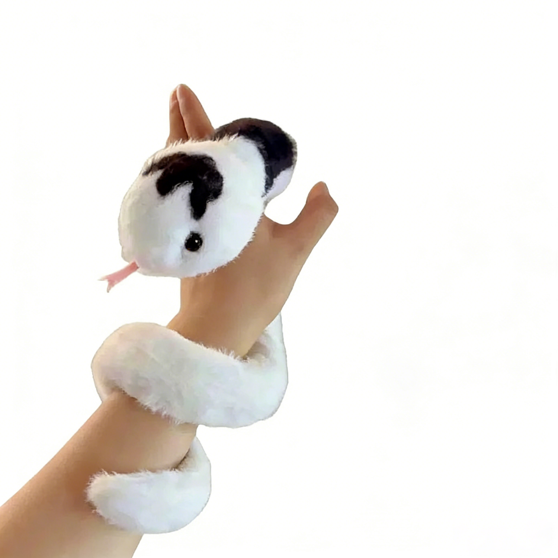 Bendable Plush Snake Toy with Built-in Skeleton - Flexible White & Black Wrist Cuff Stuffed Animal Gift for Kids Adults Bedroom Decor