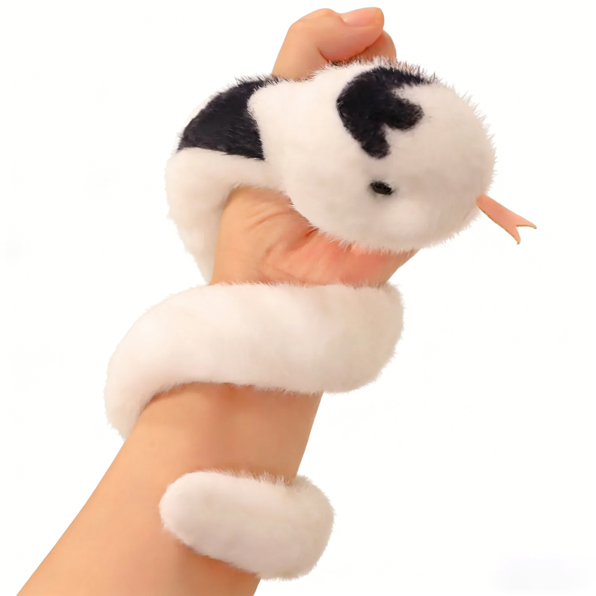 Bendable Plush Snake Toy with Built-in Skeleton - Flexible White & Black Wrist Cuff Stuffed Animal Gift for Kids Adults Bedroom Decor
