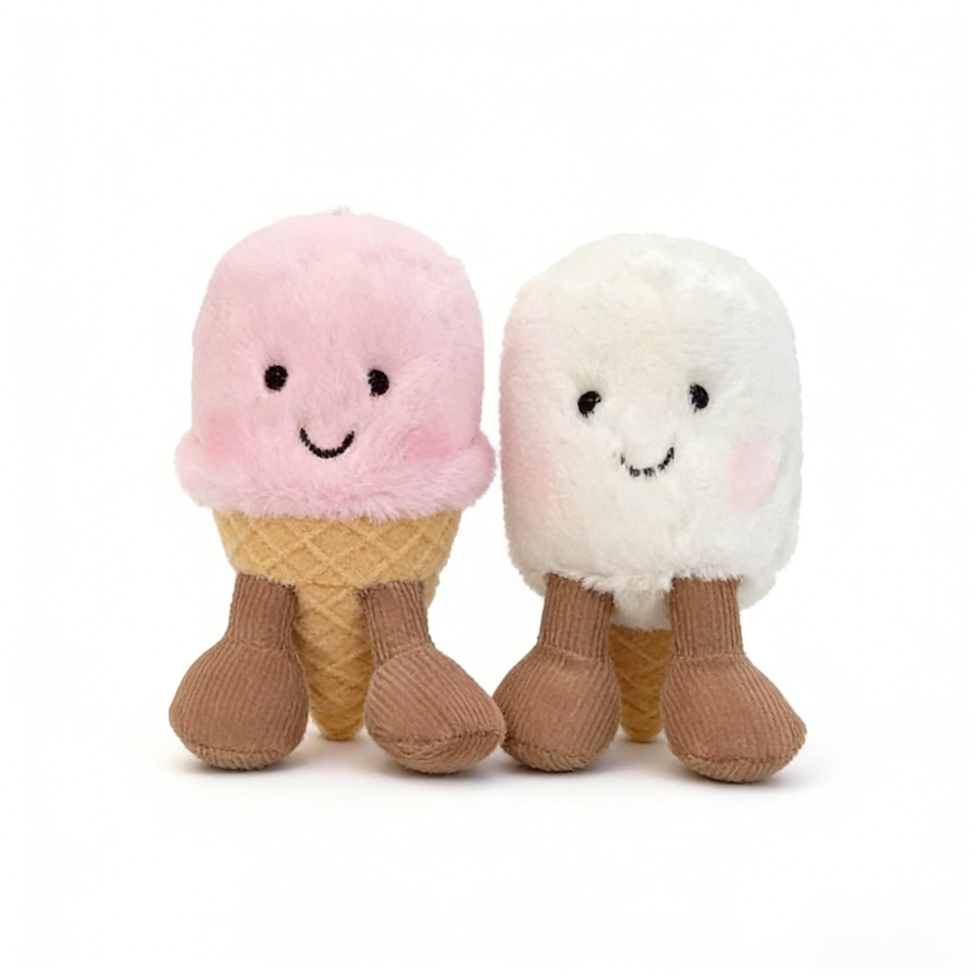 Plush Ice Cream Keychain Set (Pink & White) - Soft Stuffed Toy Charm for Backpacks Keys Car Decor Gift for Friends
