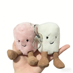Plush Ice Cream Keychain Set (Pink & White) - Soft Stuffed Toy Charm for Backpacks Keys Car Decor Gift for Friends