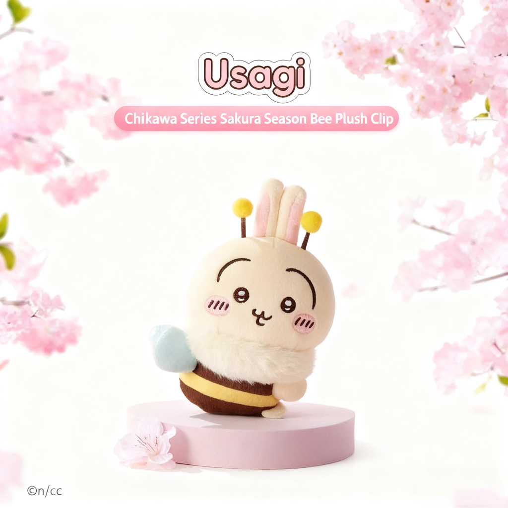 Chiikawa Sakura Season Bee Plush Doll - Cute Stuffed Animal in White/Deep Blue/Orange, Soft Huggable Companion for Kids & Fans