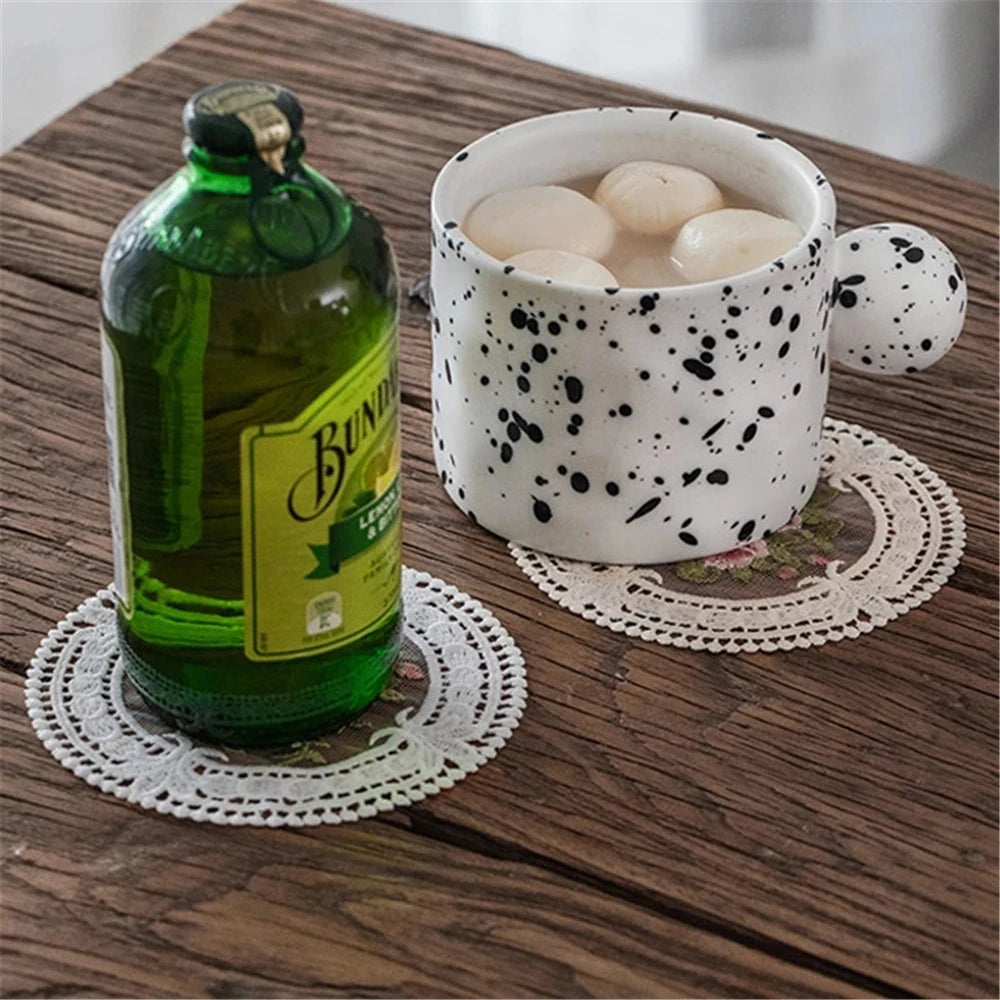 Vintage Embroidered Lace Drink Coaster, 12 cm Cotton Blend Cup Mat for Tea Tables, Coffee Mugs and Soft Cottage Decor