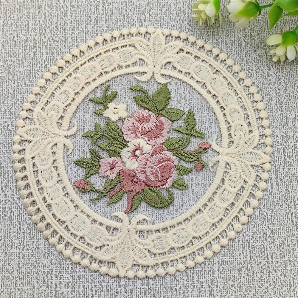 Vintage Embroidered Lace Drink Coaster, 12 cm Cotton Blend Cup Mat for Tea Tables, Coffee Mugs and Soft Cottage Decor