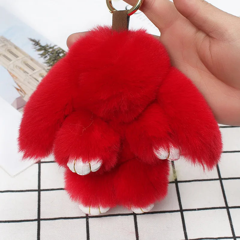 Cute Plush Bunny Keychain Women Fur Pom Pom Angel Rabbit Key Ring Hare Pompom Plush Dolls Toy Girls Bag Car Key Pendant 13cm