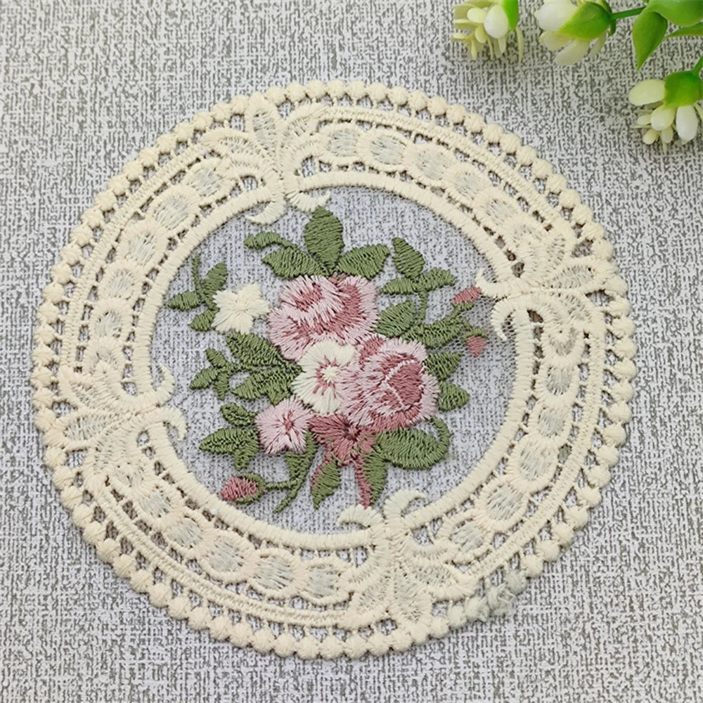 Vintage Embroidered Lace Drink Coaster, 12 cm Cotton Blend Cup Mat for Tea Tables, Coffee Mugs and Soft Cottage Decor