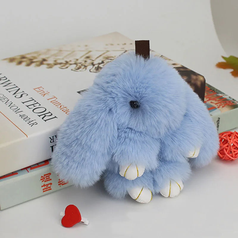 Cute Plush Bunny Keychain Women Fur Pom Pom Angel Rabbit Key Ring Hare Pompom Plush Dolls Toy Girls Bag Car Key Pendant 13cm