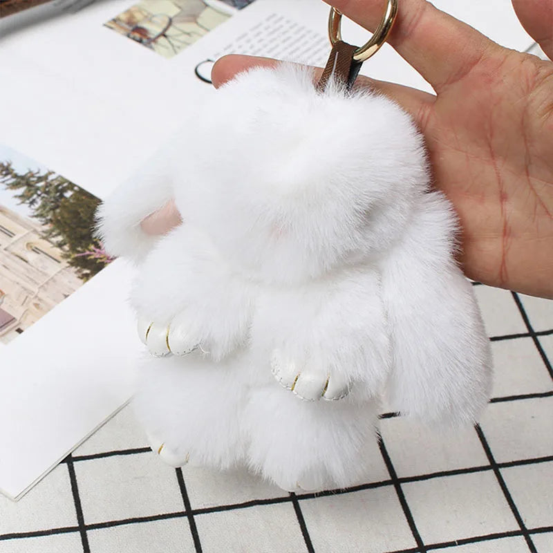 Cute Plush Bunny Keychain Women Fur Pom Pom Angel Rabbit Key Ring Hare Pompom Plush Dolls Toy Girls Bag Car Key Pendant 13cm