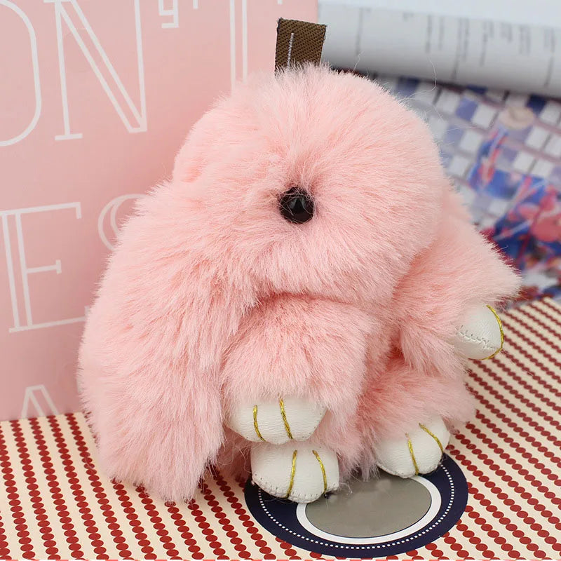 Cute Plush Bunny Keychain Women Fur Pom Pom Angel Rabbit Key Ring Hare Pompom Plush Dolls Toy Girls Bag Car Key Pendant 13cm