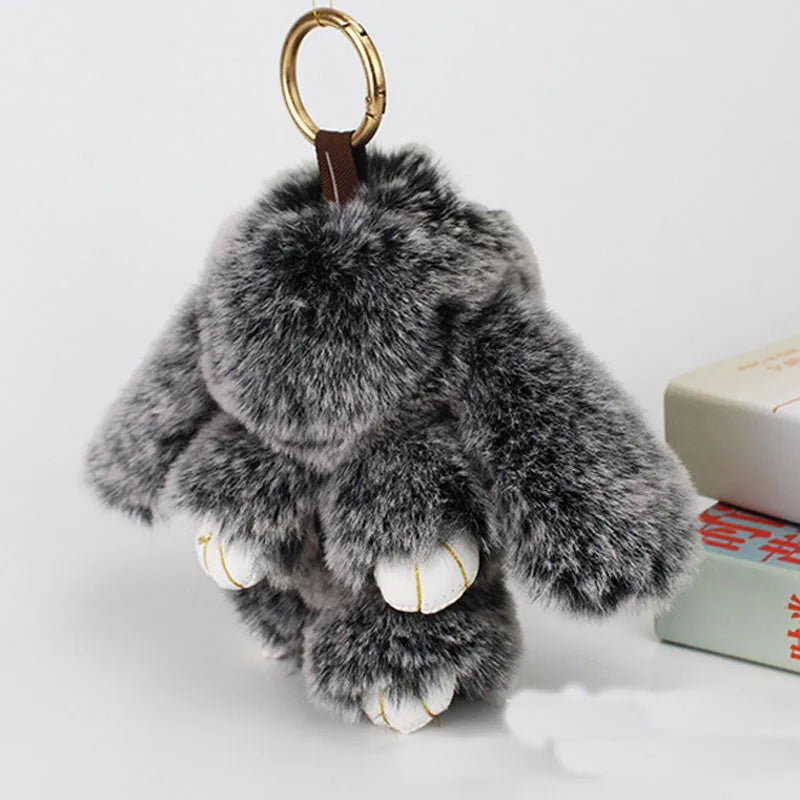 Cute Plush Bunny Keychain Women Fur Pom Pom Angel Rabbit Key Ring Hare Pompom Plush Dolls Toy Girls Bag Car Key Pendant 13cm