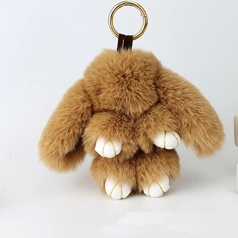 Cute Plush Bunny Keychain Women Fur Pom Pom Angel Rabbit Key Ring Hare Pompom Plush Dolls Toy Girls Bag Car Key Pendant 13cm