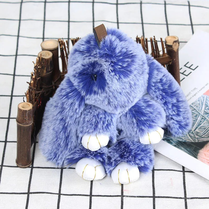 Cute Plush Bunny Keychain Women Fur Pom Pom Angel Rabbit Key Ring Hare Pompom Plush Dolls Toy Girls Bag Car Key Pendant 13cm