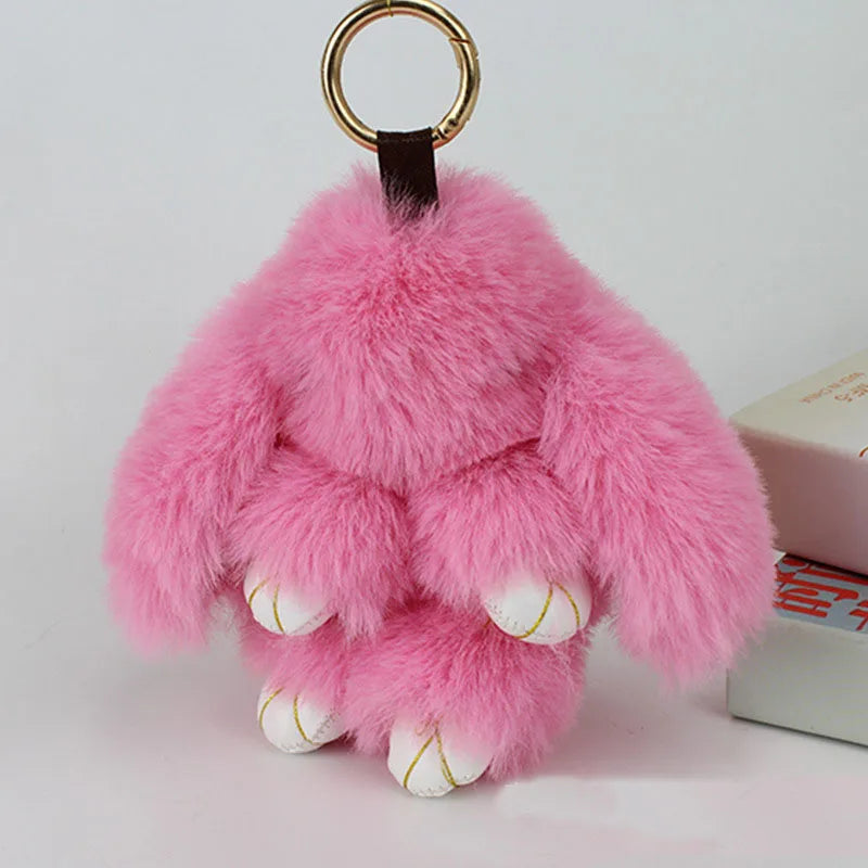 Cute Plush Bunny Keychain Women Fur Pom Pom Angel Rabbit Key Ring Hare Pompom Plush Dolls Toy Girls Bag Car Key Pendant 13cm