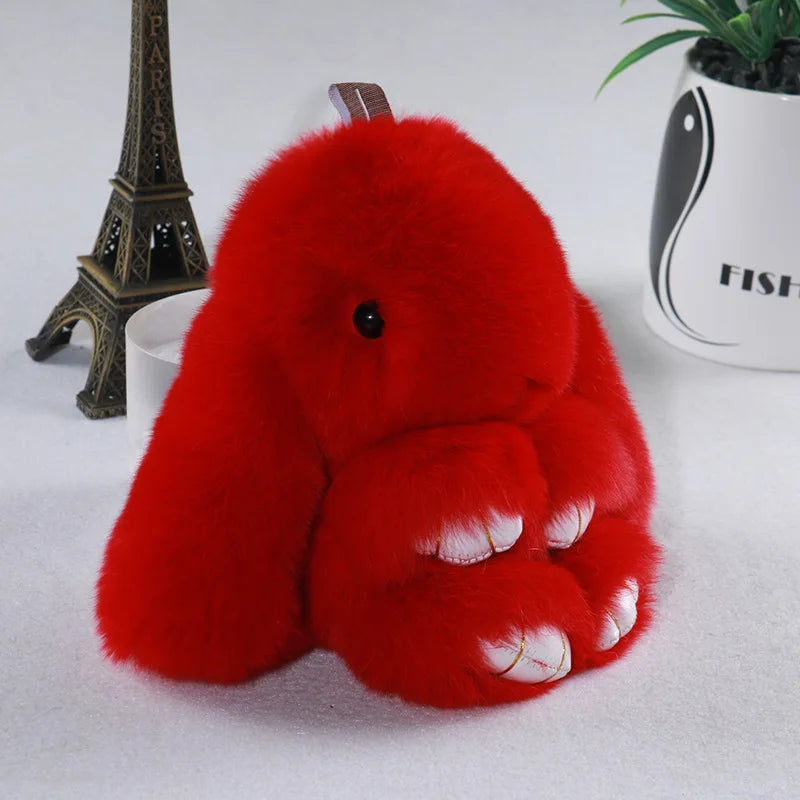 Cute Plush Bunny Keychain Women Fur Pom Pom Angel Rabbit Key Ring Hare Pompom Plush Dolls Toy Girls Bag Car Key Pendant 13cm