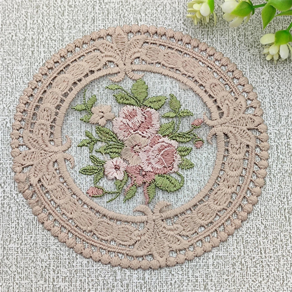 Vintage Embroidered Lace Drink Coaster, 12 cm Cotton Blend Cup Mat for Tea Tables, Coffee Mugs and Soft Cottage Decor