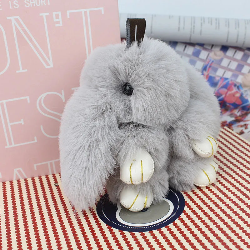 Cute Plush Bunny Keychain Women Fur Pom Pom Angel Rabbit Key Ring Hare Pompom Plush Dolls Toy Girls Bag Car Key Pendant 13cm