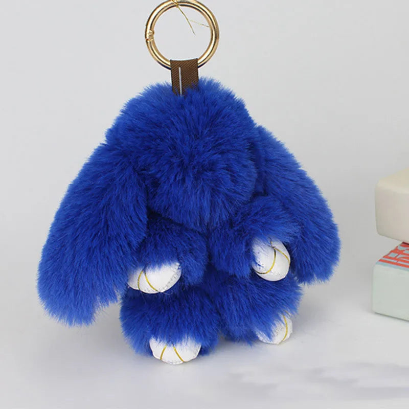 Cute Plush Bunny Keychain Women Fur Pom Pom Angel Rabbit Key Ring Hare Pompom Plush Dolls Toy Girls Bag Car Key Pendant 13cm