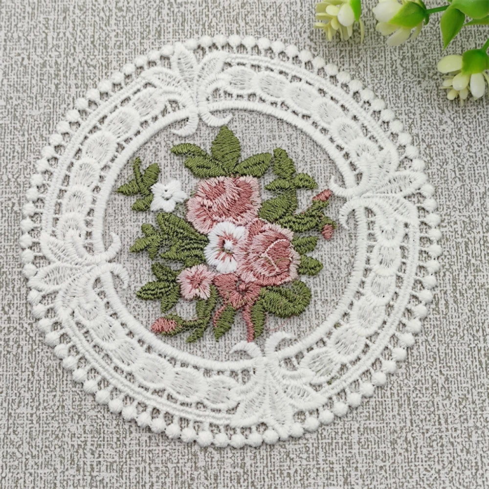Vintage Embroidered Lace Drink Coaster, 12 cm Cotton Blend Cup Mat for Tea Tables, Coffee Mugs and Soft Cottage Decor