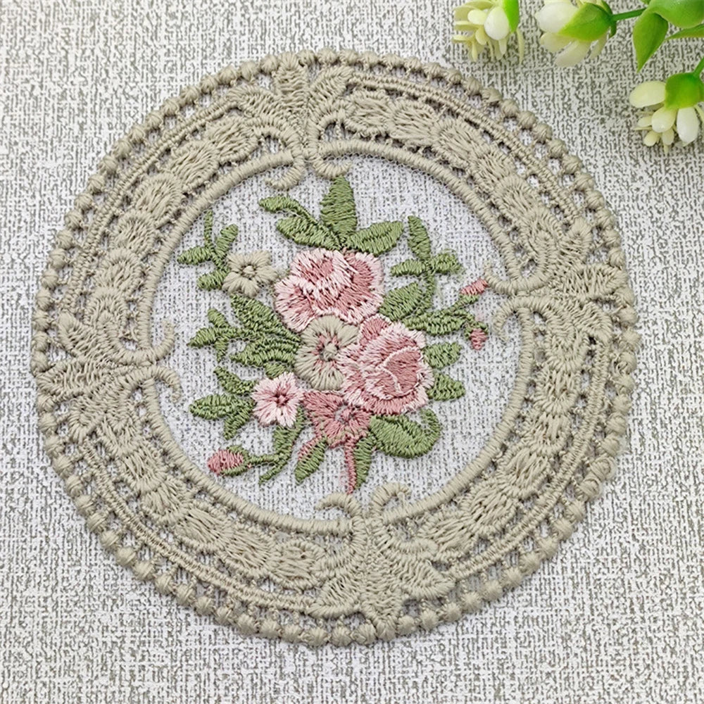 Vintage Embroidered Lace Drink Coaster, 12 cm Cotton Blend Cup Mat for Tea Tables, Coffee Mugs and Soft Cottage Decor