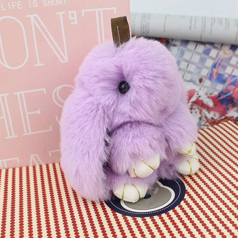 Cute Plush Bunny Keychain Women Fur Pom Pom Angel Rabbit Key Ring Hare Pompom Plush Dolls Toy Girls Bag Car Key Pendant 13cm