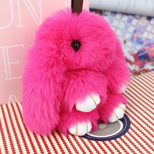 Angel Bunny Plush Keychain – Faux-Fur Pom-Pom Bag Charm (13 cm)