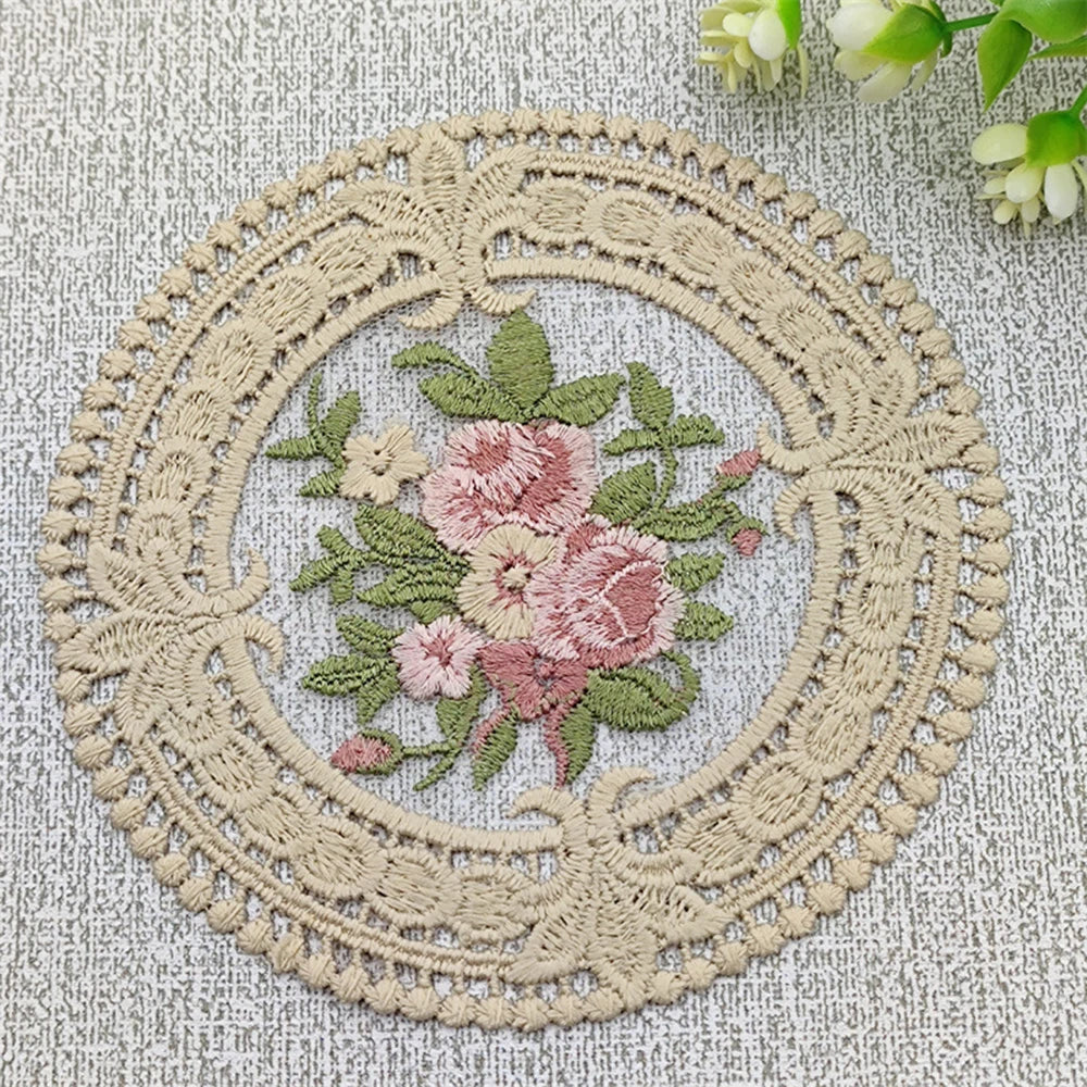 Vintage Embroidered Lace Drink Coaster, 12 cm Cotton Blend Cup Mat for Tea Tables, Coffee Mugs and Soft Cottage Decor