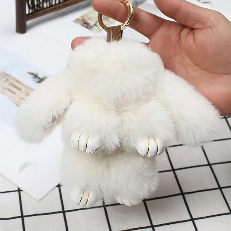 Cute Plush Bunny Keychain Women Fur Pom Pom Angel Rabbit Key Ring Hare Pompom Plush Dolls Toy Girls Bag Car Key Pendant 13cm