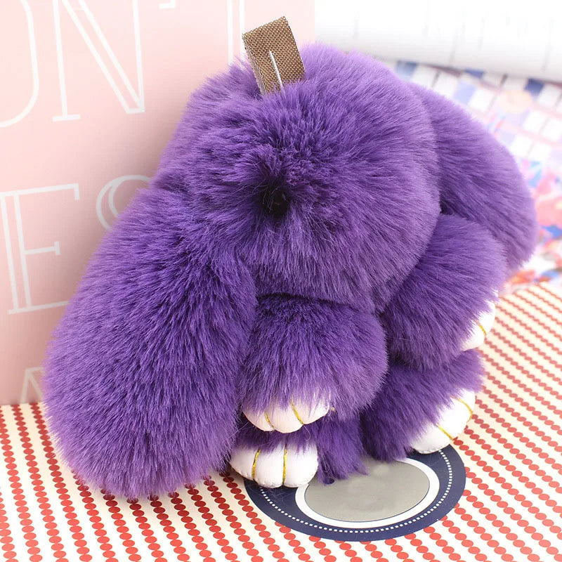 Cute Plush Bunny Keychain Women Fur Pom Pom Angel Rabbit Key Ring Hare Pompom Plush Dolls Toy Girls Bag Car Key Pendant 13cm