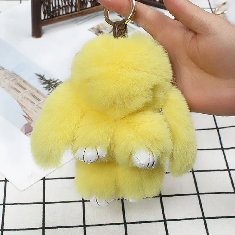 Cute Plush Bunny Keychain Women Fur Pom Pom Angel Rabbit Key Ring Hare Pompom Plush Dolls Toy Girls Bag Car Key Pendant 13cm