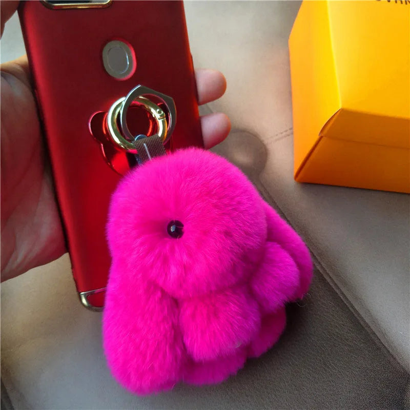 Cute Plush Bunny Keychain Women Fur Pom Pom Angel Rabbit Key Ring Hare Pompom Plush Dolls Toy Girls Bag Car Key Pendant 13cm