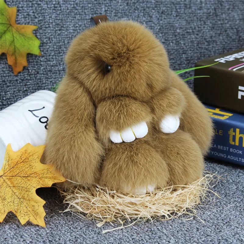 Cute Plush Bunny Keychain Women Fur Pom Pom Angel Rabbit Key Ring Hare Pompom Plush Dolls Toy Girls Bag Car Key Pendant 13cm