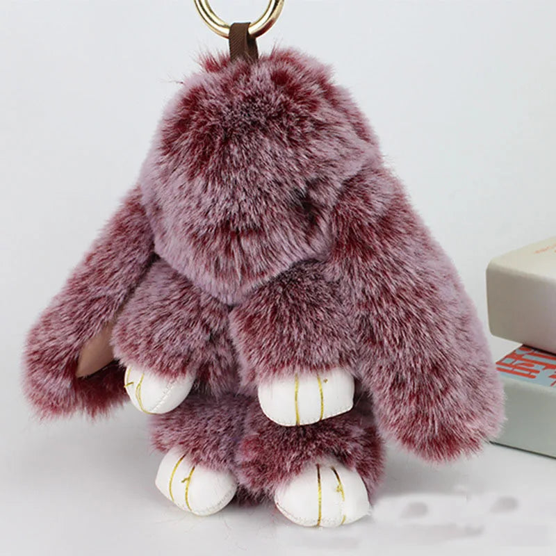Cute Plush Bunny Keychain Women Fur Pom Pom Angel Rabbit Key Ring Hare Pompom Plush Dolls Toy Girls Bag Car Key Pendant 13cm