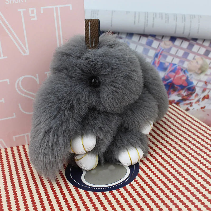 Cute Plush Bunny Keychain Women Fur Pom Pom Angel Rabbit Key Ring Hare Pompom Plush Dolls Toy Girls Bag Car Key Pendant 13cm