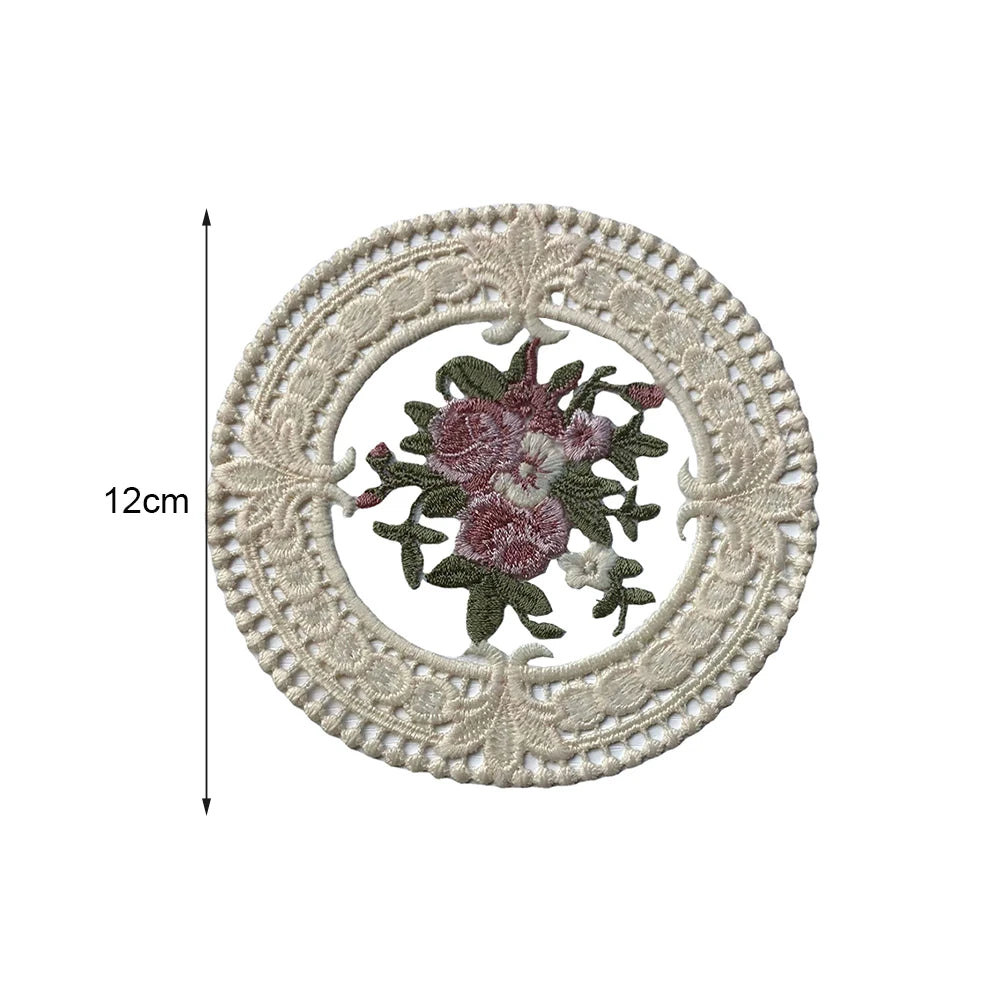 Vintage Embroidered Lace Drink Coaster, 12 cm Cotton Blend Cup Mat for Tea Tables, Coffee Mugs and Soft Cottage Decor