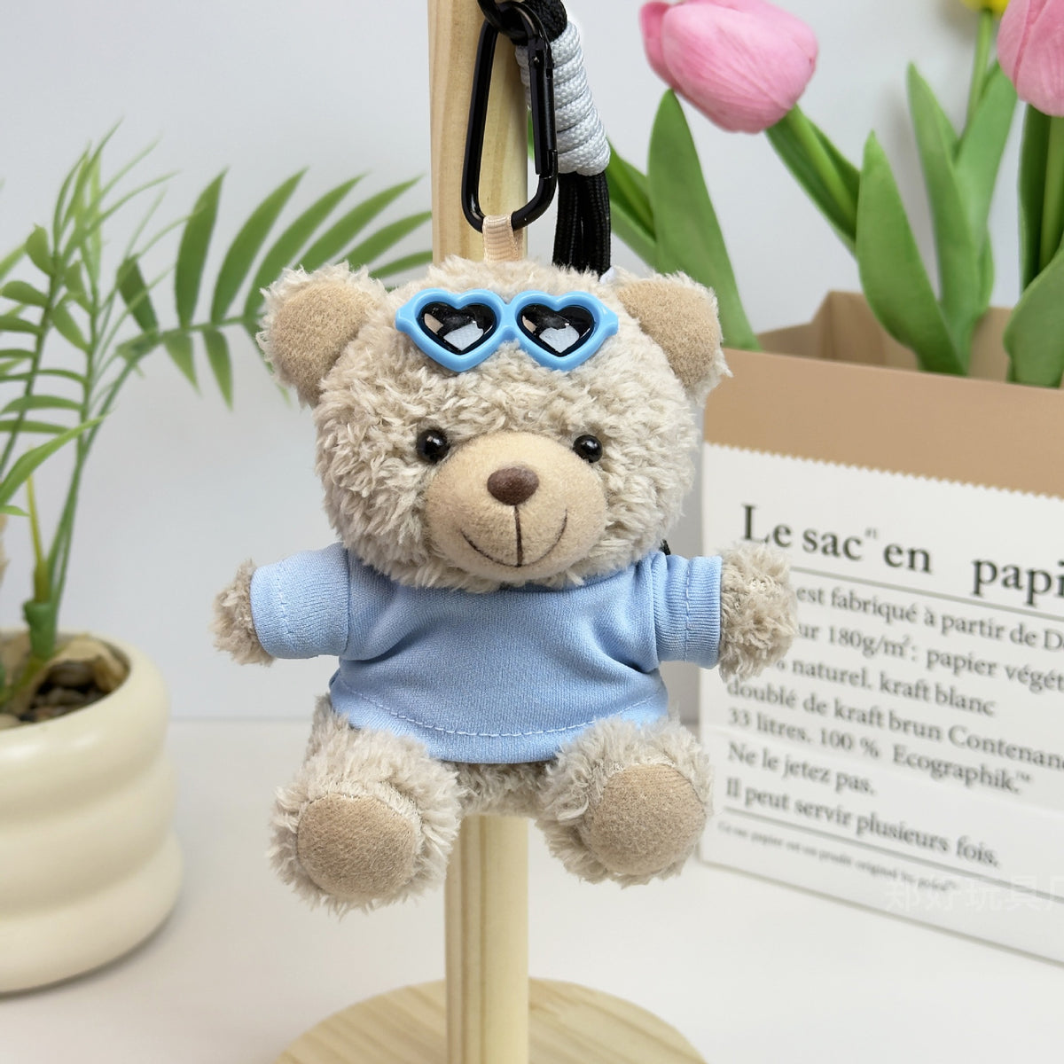 Outfit Teddy Bear Plush Bag Charm, 11 cm Mini Stuffed Bear Keychain in Colorful Sweaters and Shirts